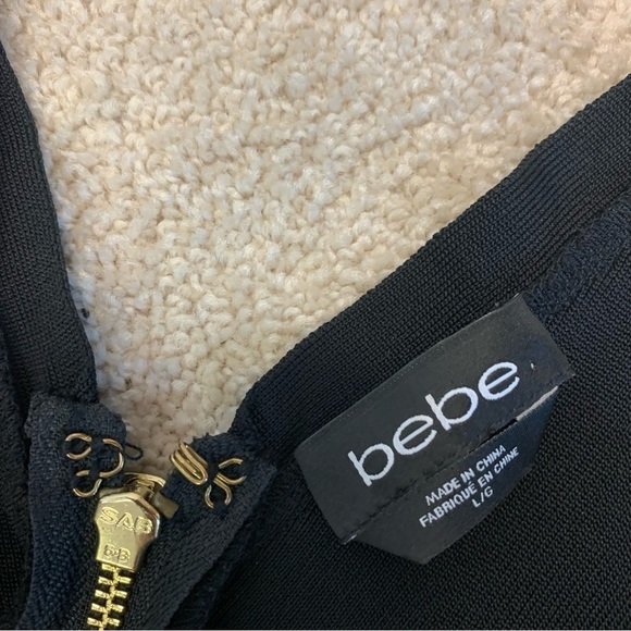 BEBE black halter top bandage bodycon cocktail midi dress Sz L - Picture 3 of 8